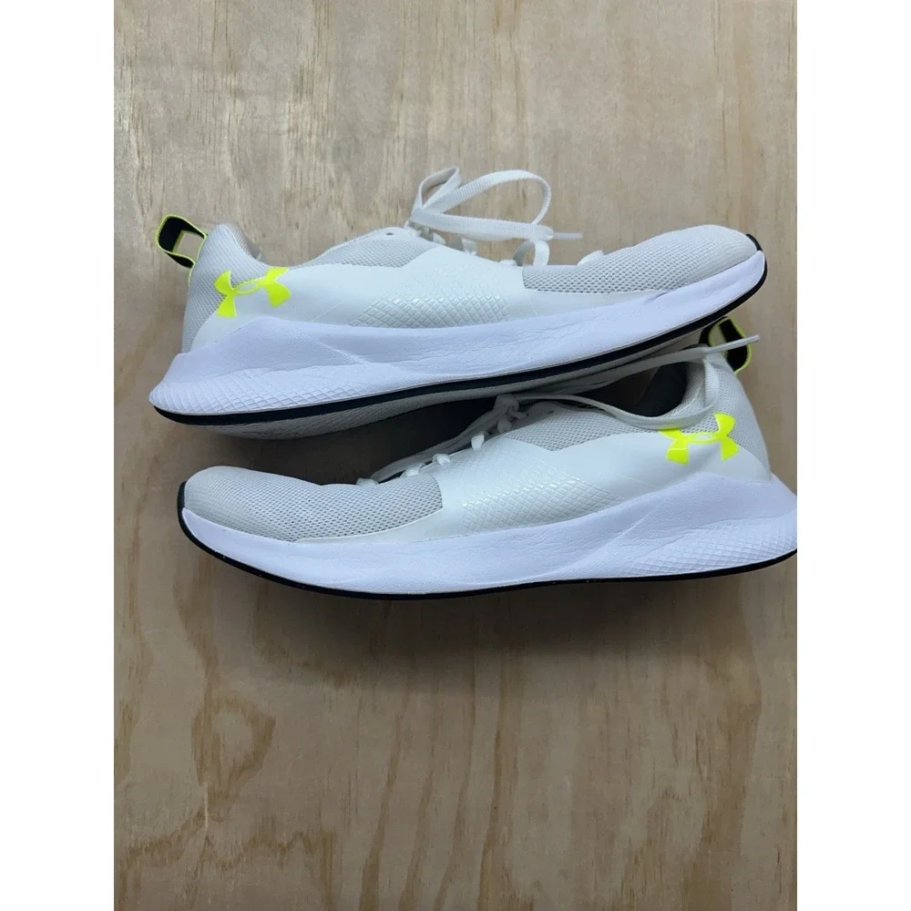 Under Armour Charged Aurora White Sneakers Men's Sz 10 Neon Green Logo Running‎